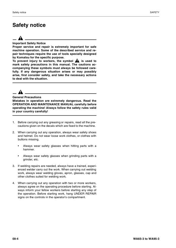 Komatsu WA65-3 Parallel Lift WA75-3 85-3 90-3 95-3 Wheel Loader Workshop Manual VEBM950201 - Image 5