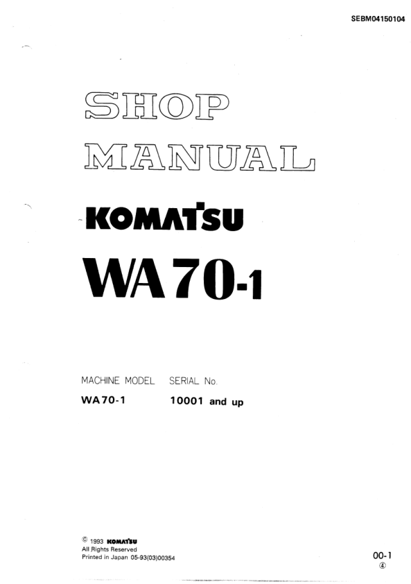 Komatsu WA70-1 Wheel Loader Workshop Manual SN 10001 and UP - Image 2
