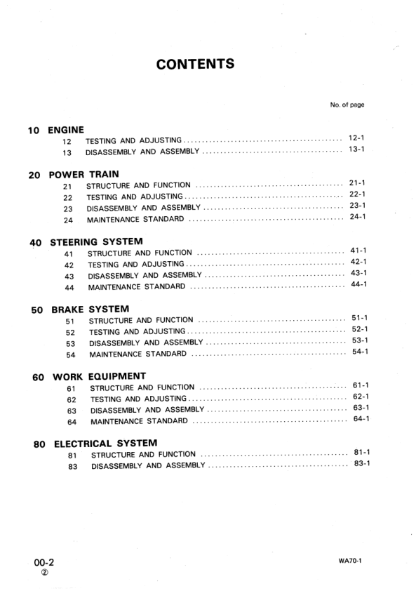 Komatsu WA70-1 Wheel Loader Workshop Manual SN 10001 and UP - Image 4