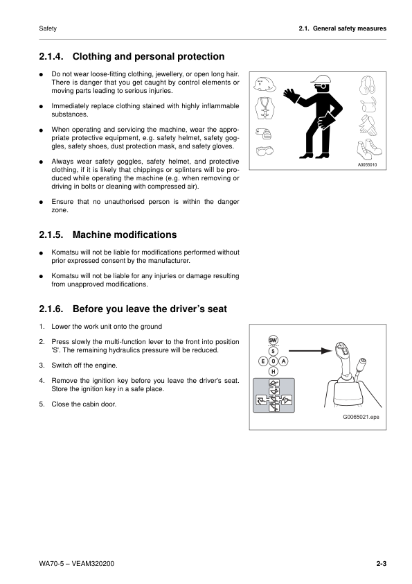 Komatsu WA70-5 Wheel Loader Operation and Maintenance Manual SN H50051 and UP - Image 12