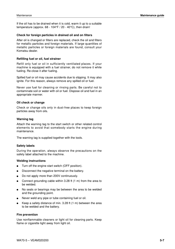Komatsu WA70-5 Wheel Loader Operation and Maintenance Manual SN H50051 and UP - Image 10