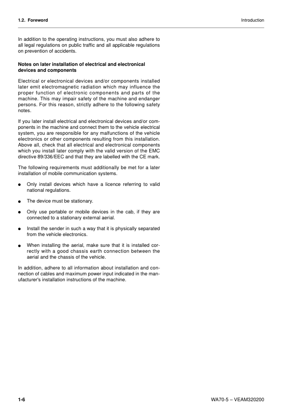 Komatsu WA70-5 Wheel Loader Operation and Maintenance Manual SN H50051 and UP - Image 7