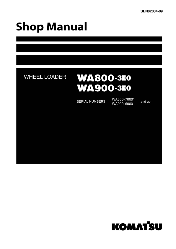 Komatsu WA800-3E0 WA900-3E0 Wheel Loader Workshop Manual SN 70001 60001 and UP - Image 2
