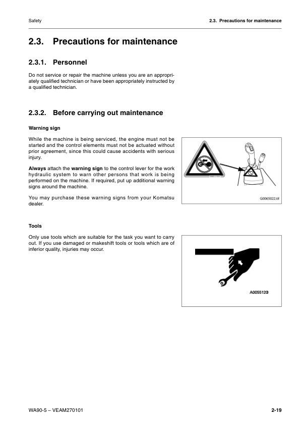 Komatsu WA90-5 Wheel Loader Operation and Maintenance Manual SN H50051 and UP - Image 14