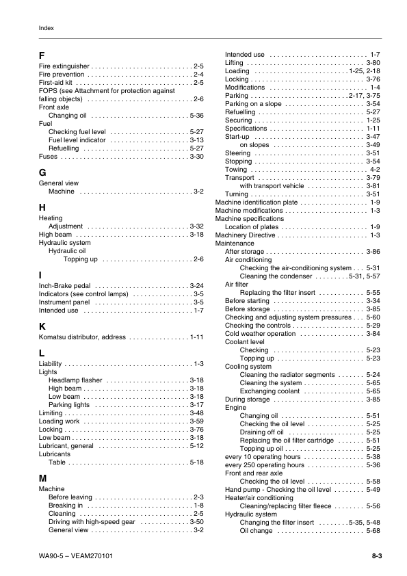 Komatsu WA90-5 Wheel Loader Operation and Maintenance Manual SN H50051 and UP - Image 13