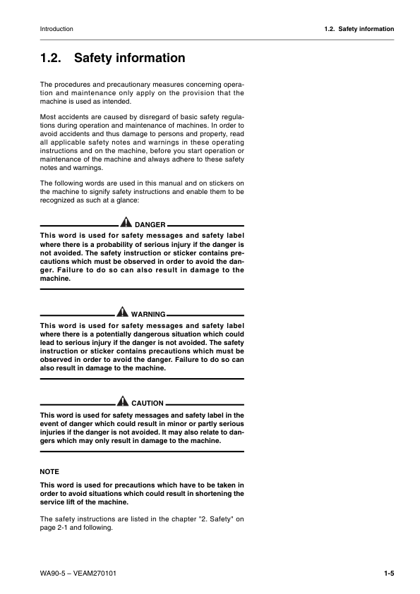 Komatsu WA90-5 Wheel Loader Operation and Maintenance Manual SN H50051 and UP - Image 7