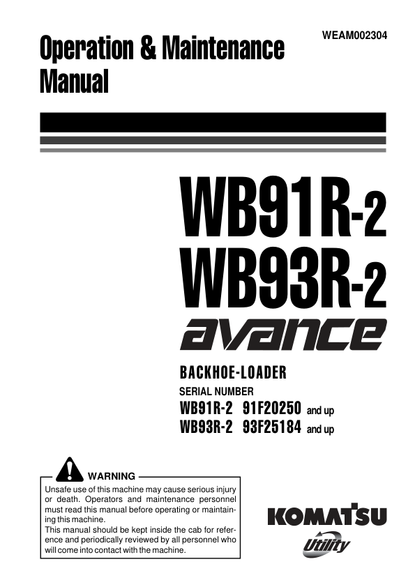 Komatsu WB91R-2 WB93R-2 Avance Backhoe Loader Workshop Manual SN 20250 25184 and UP - Image 2