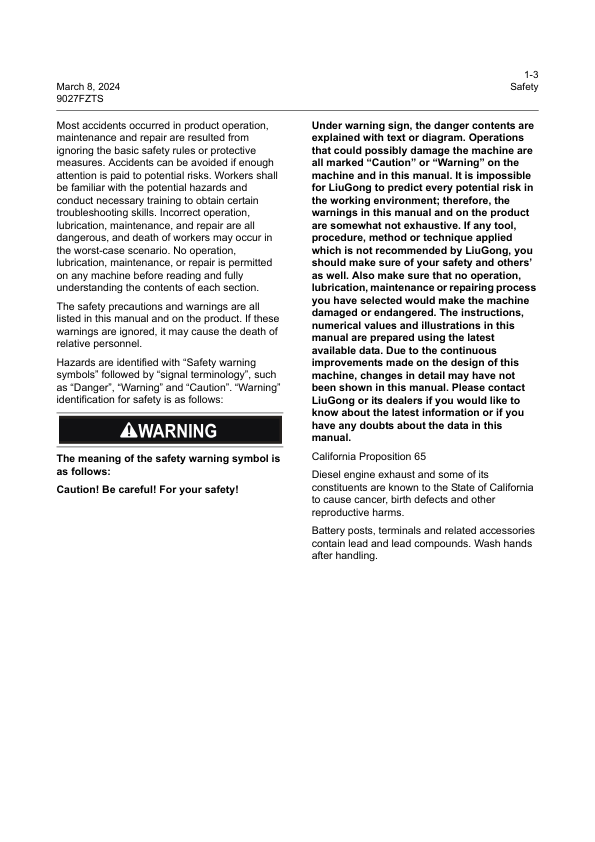 LiuGong 9027FZTS Hydraulic Excavator Service Manual - Image 6