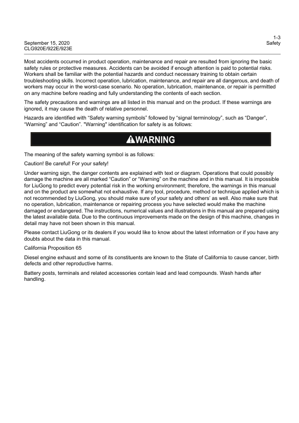LiuGong CLG920E 922E 923E Excavator Service Manual - Image 7