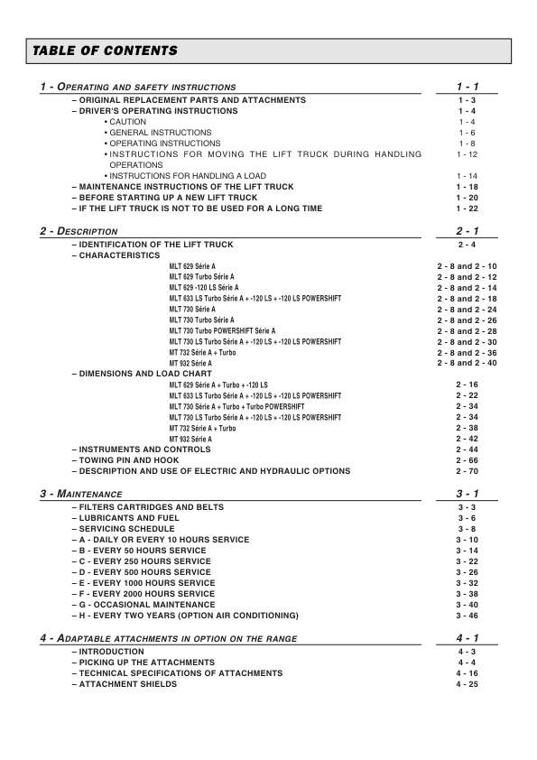 Manitou MLT MT Series Telehandlers Maintenance and Technical Manual - Image 3