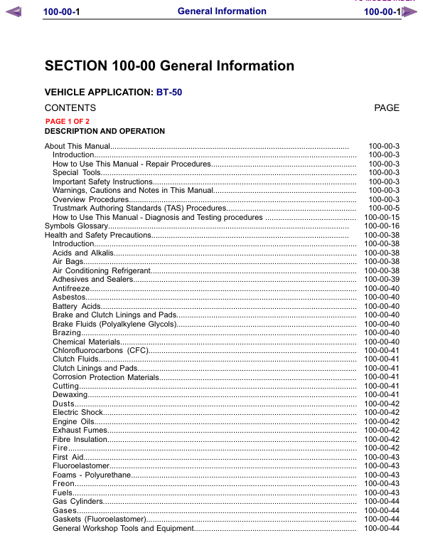Mazda BT-50 Ford Ranger Workshop Manual - Image 9