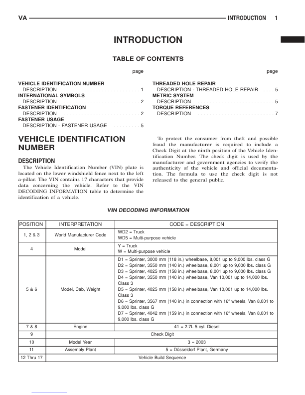 Mercedes-Benz Sprinter Van Service Manual 2005 - Image 3