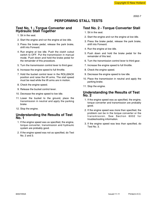 New Holland W270C W300C Wheel Loader Service Manual 8457255A - Image 8