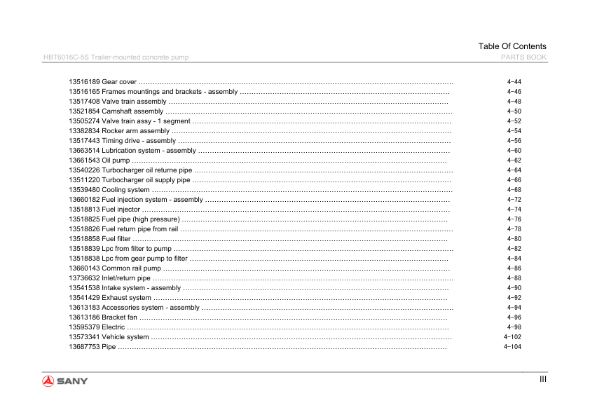 SANY HBT6016C-5S Trailer-mounted Concrete Pump Parts Catalog - Image 6