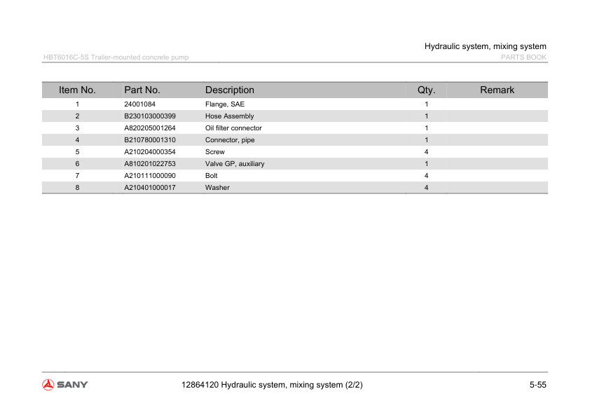 SANY HBT6016C-5S Trailer-mounted Concrete Pump Parts Catalog - Image 12