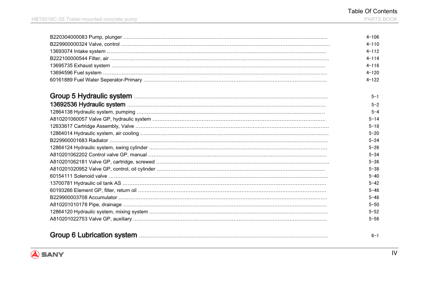 SANY HBT6016C-5S Trailer-mounted Concrete Pump Parts Catalog - Image 7