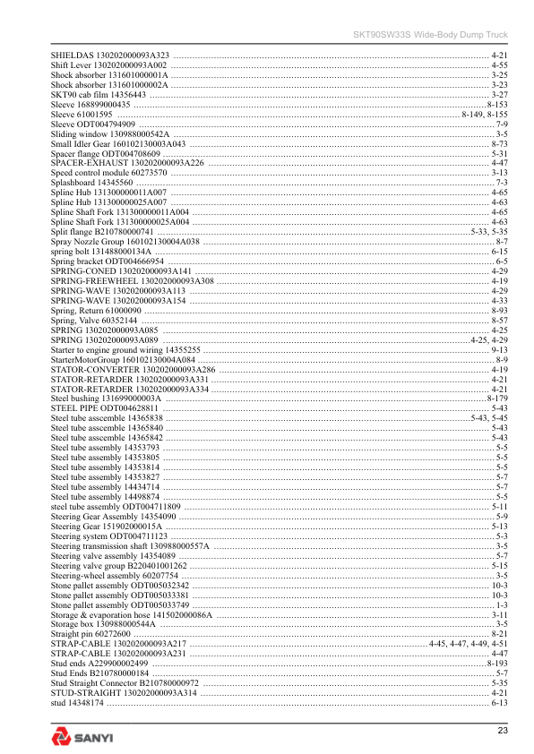 SANY SKT90SW33S Mining Truck Parts Catalog - Image 15