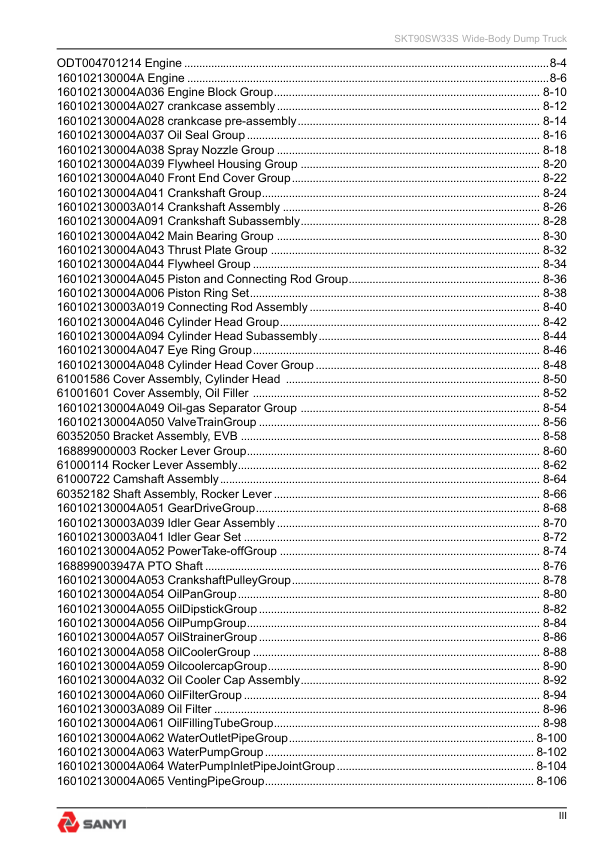 SANY SKT90SW33S Mining Truck Parts Catalog - Image 8