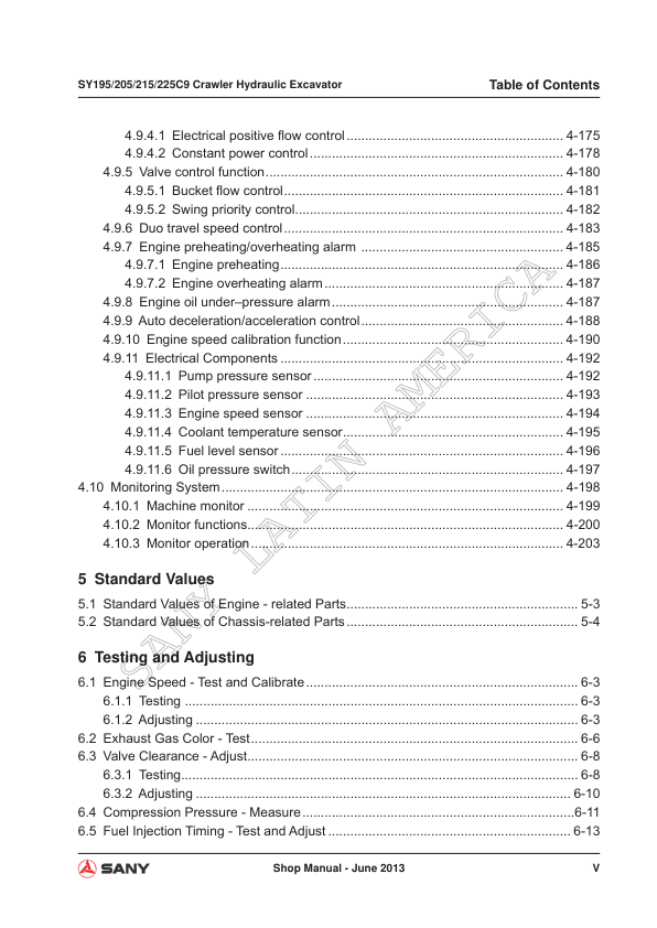 SANY SY195C9 SY205C9 SY215C9 SY225C9 Excavator Service Manual - Image 9