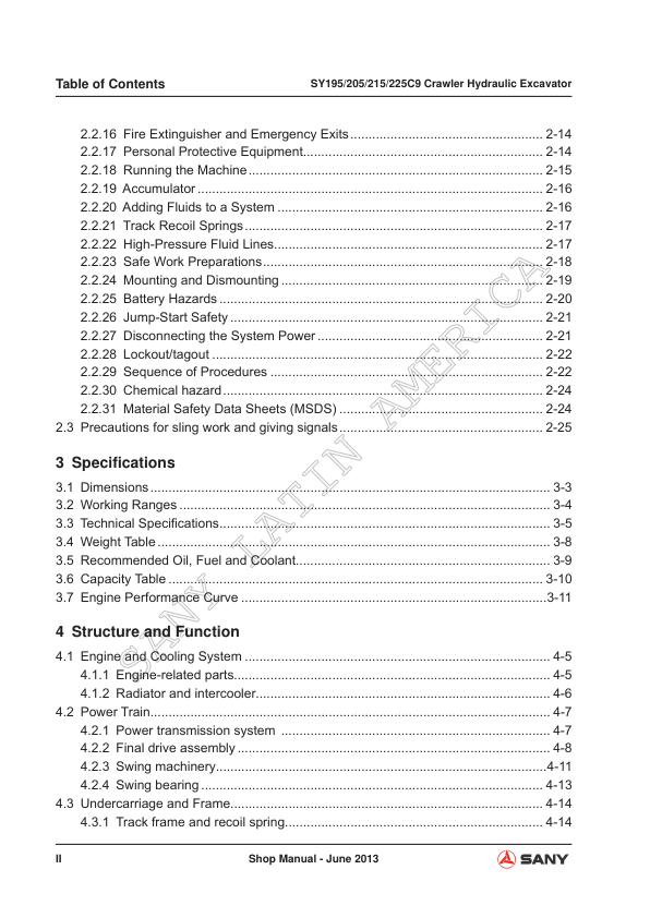SANY SY195C9 SY205C9 SY215C9 SY225C9 Excavator Service Manual - Image 6