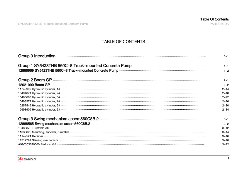 SANY SY5423THB 560C-8 Truck-mounted Concrete Pump Parts Catalog - Image 5