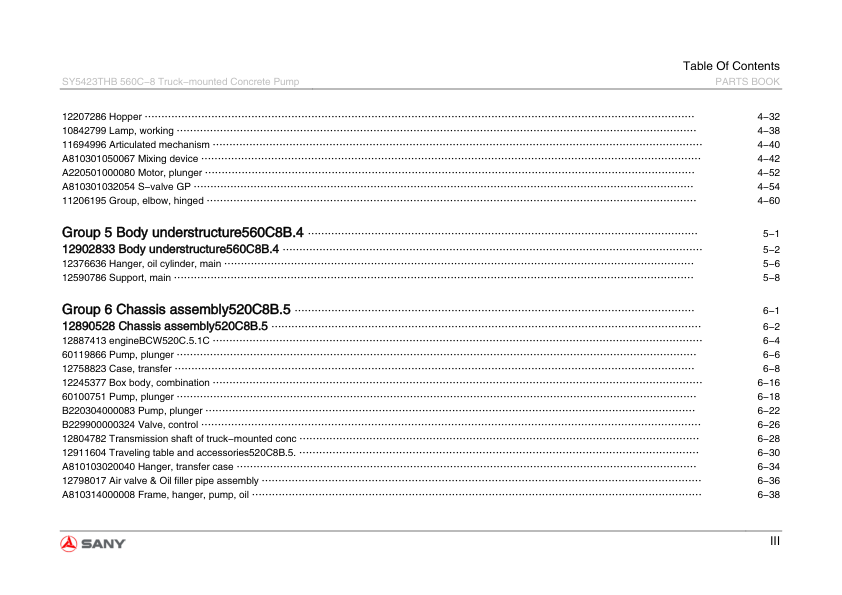 SANY SY5423THB 560C-8 Truck-mounted Concrete Pump Parts Catalog - Image 7