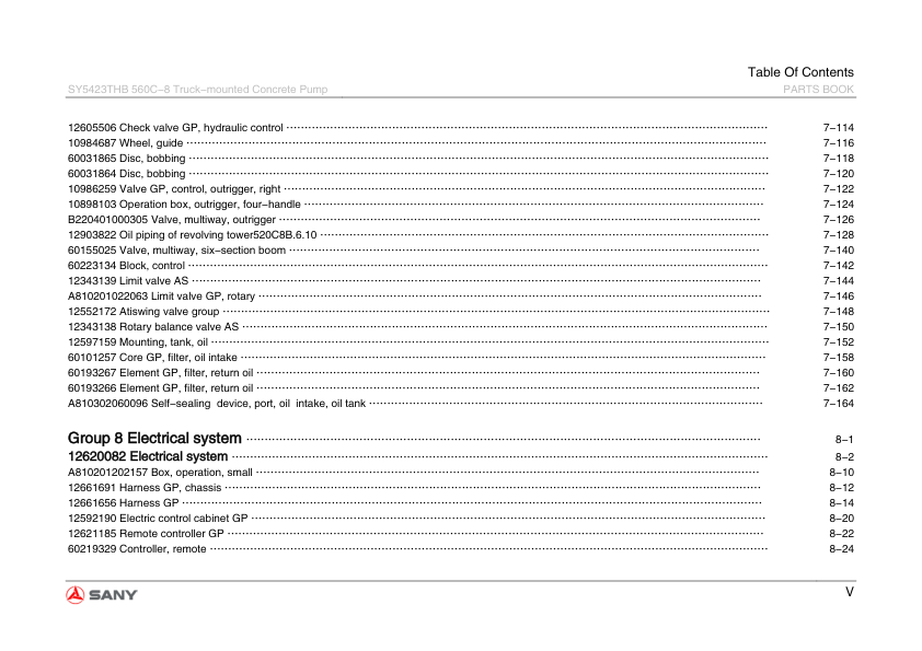 SANY SY5423THB 560C-8 Truck-mounted Concrete Pump Parts Catalog - Image 9
