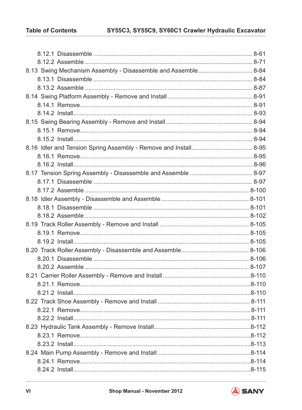 SANY SY55C3 SY55C9 SY60C1 Hydraulic Excavator Service Manual - Image 9