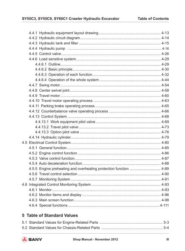 SANY SY55C3 SY55C9 SY60C1 Hydraulic Excavator Service Manual - Image 6