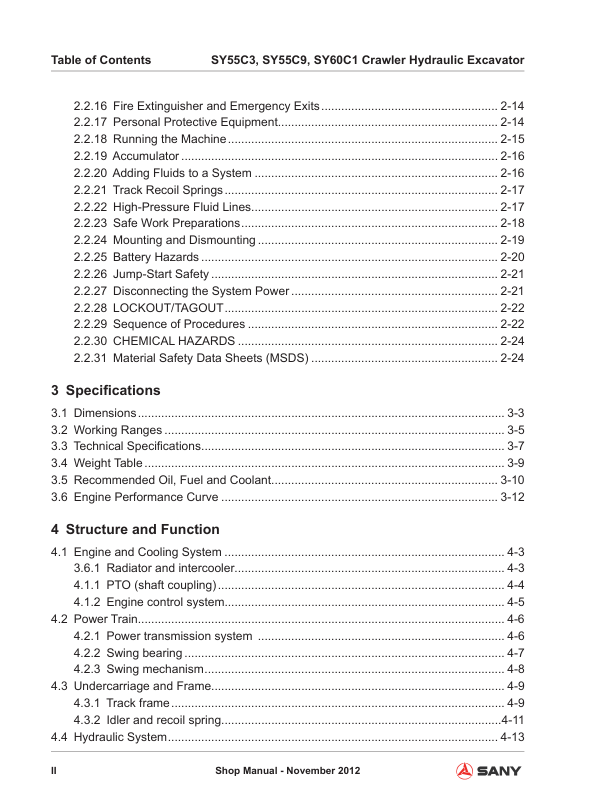 SANY SY55C3 SY55C9 SY60C1 Hydraulic Excavator Service Manual - Image 5