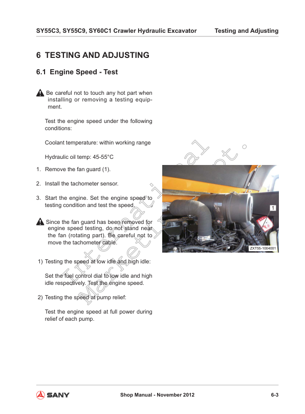 SANY SY55C3 SY55C9 SY60C1 Hydraulic Excavator Service Manual - Image 11