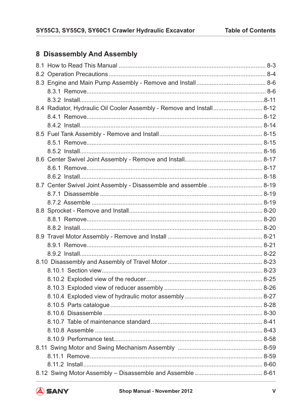 SANY SY55C3 SY55C9 SY60C1 Hydraulic Excavator Service Manual - Image 8