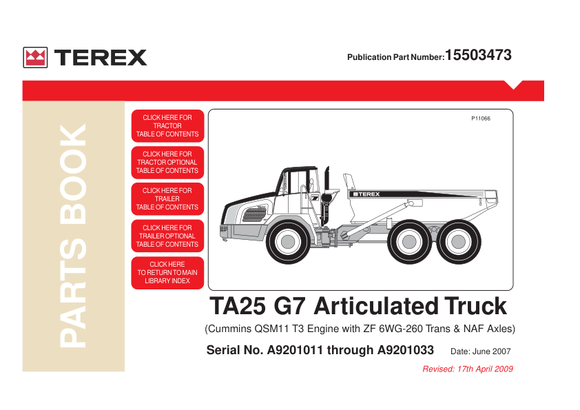 TEREX TA25 G7 Articulated Truck Parts Catalog SN A9201011-A9201033 - Image 2