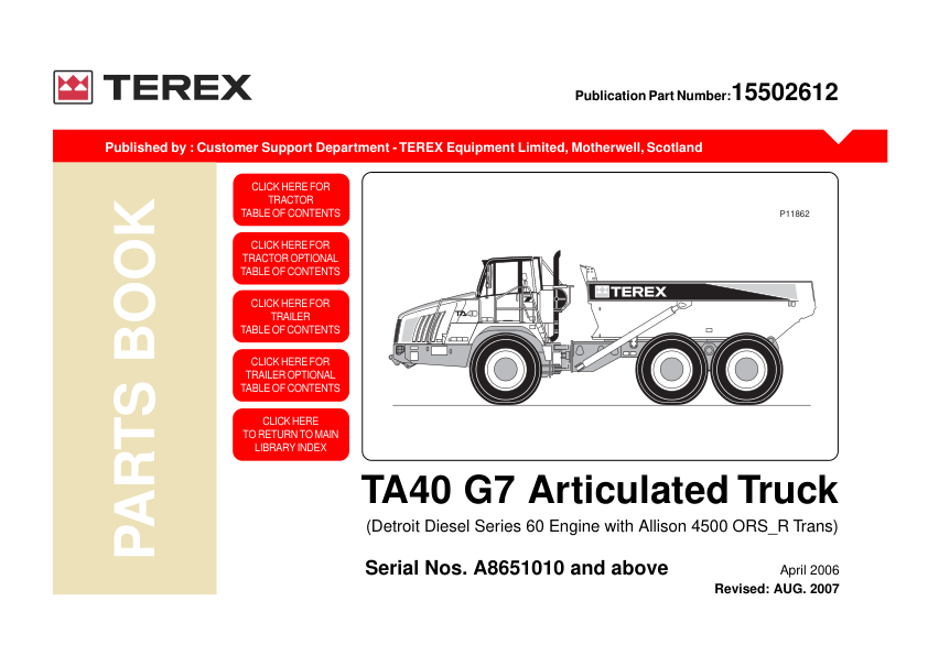 TEREX TA40 G7 Articulated Truck Parts Catalog A8651010 and Above - Image 2