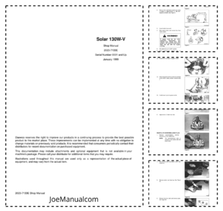 Doosan Solar 130W-V Excavator Workshop Manual SN 0001 and UP