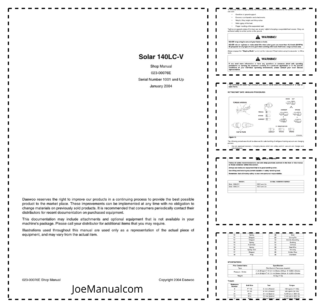 Doosan Solar 140LC-V Excavator Workshop Manual SN 1001 and UP
