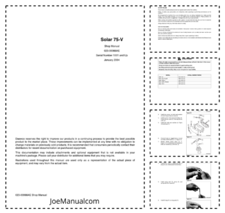 Doosan Solar 75-V Excavator Workshop Manual SN 1001 and UP