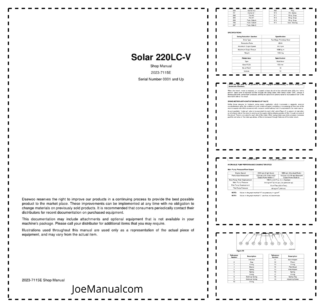 Dosan Solar 220LC-V Excavator Workshop Manual SN 0001 and UP