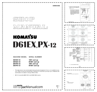 Komatsu D61EX PX-12 Dozer Workshop Manual SN 1001 B1001 and UP