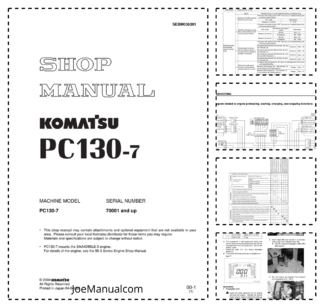 Komatsu PC130-7 Excavator Workshop Manual SN 70001 and UP