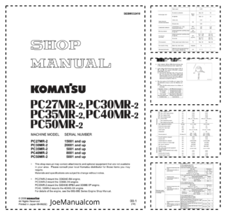 Komatsu PC27MR-2 PC30MR-2 PC35MR-2 PC40MR-2 PC50MR-2 Excavator Workshop Manual