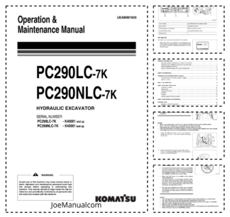 Komatsu PC290LC-7K PC290NLC-7k Excavator Operation and Maintenance Manual SN K40001 and UP