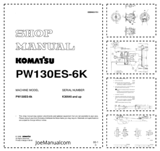 Komatsu PW130ES-6K Excavator Workshop Manual SN K30545 and UP