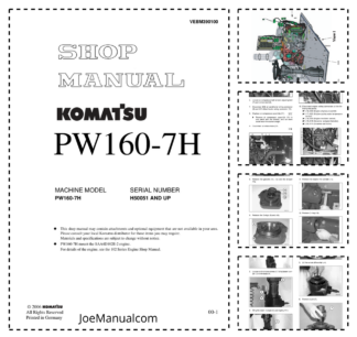 Komatsu PW160-7H Excavator Workshop Manual SN 50051 and UP