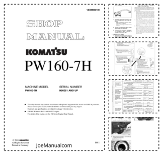 Komatsu PW160-7H Wheel Loader Workshop Manual SN H50051 and UP