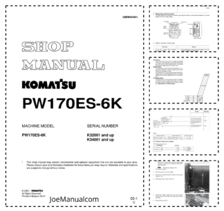 Komatsu PW170ES-6K Excavator Workshop Manual SN K62001 K34001 and UP