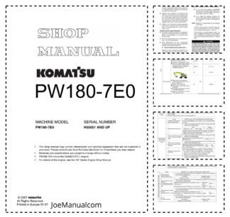 Komatsu PW180-7E0 Excavator Workshop Manual SN H50051 and UP