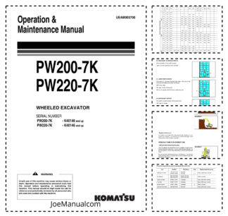 Komatsu PW200-7K PW220-7K Wheeled Excavator Operation and Maintenance Manual SN K40146 and UP