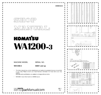 Komatsu WA1200-3 Wheel Loader Workshop Manual SN 50001 and UP
