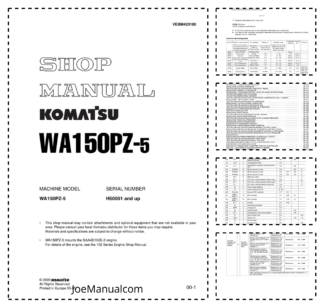 Komatsu WA150PZ-5 Wheel Loader Workshop Manual SN H50051 and UP
